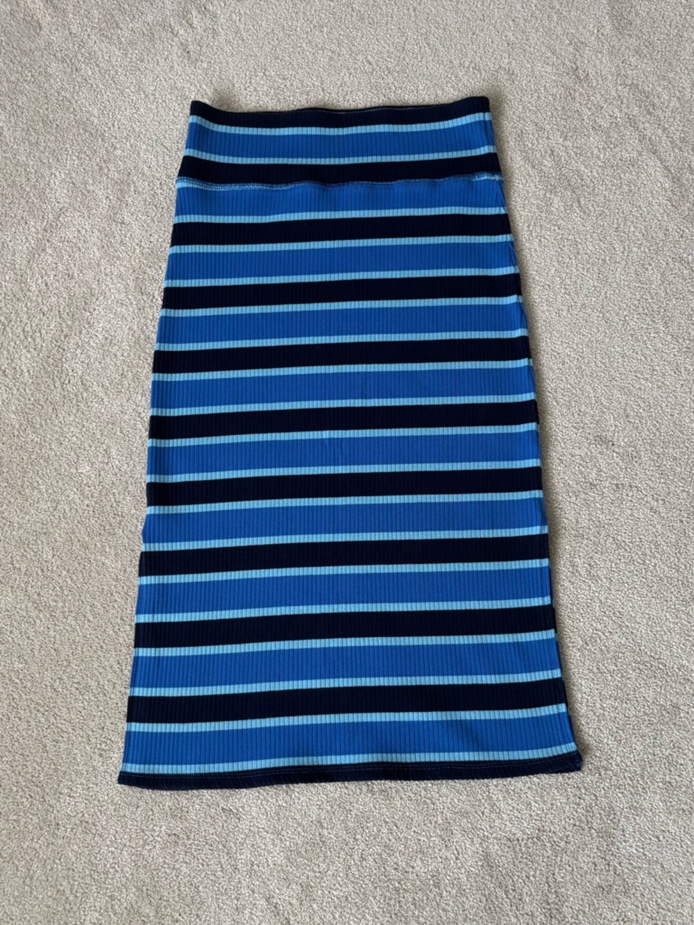 Aerie Ribbed Knit Striped Midi Skirt Blue Bodycon Side Slit Size S